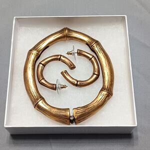 Chico's Bamboo-Look Magnetic Bangle Hinged Bracelet and Matching Earrings